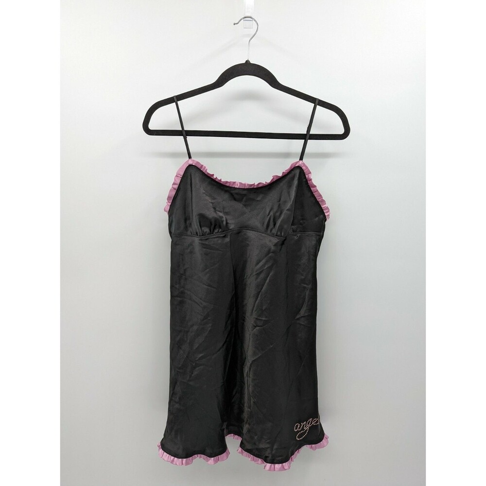 Victoria's Secret Chemise M Black Pink Ruffle Sleeveless Sleepwear Angels
